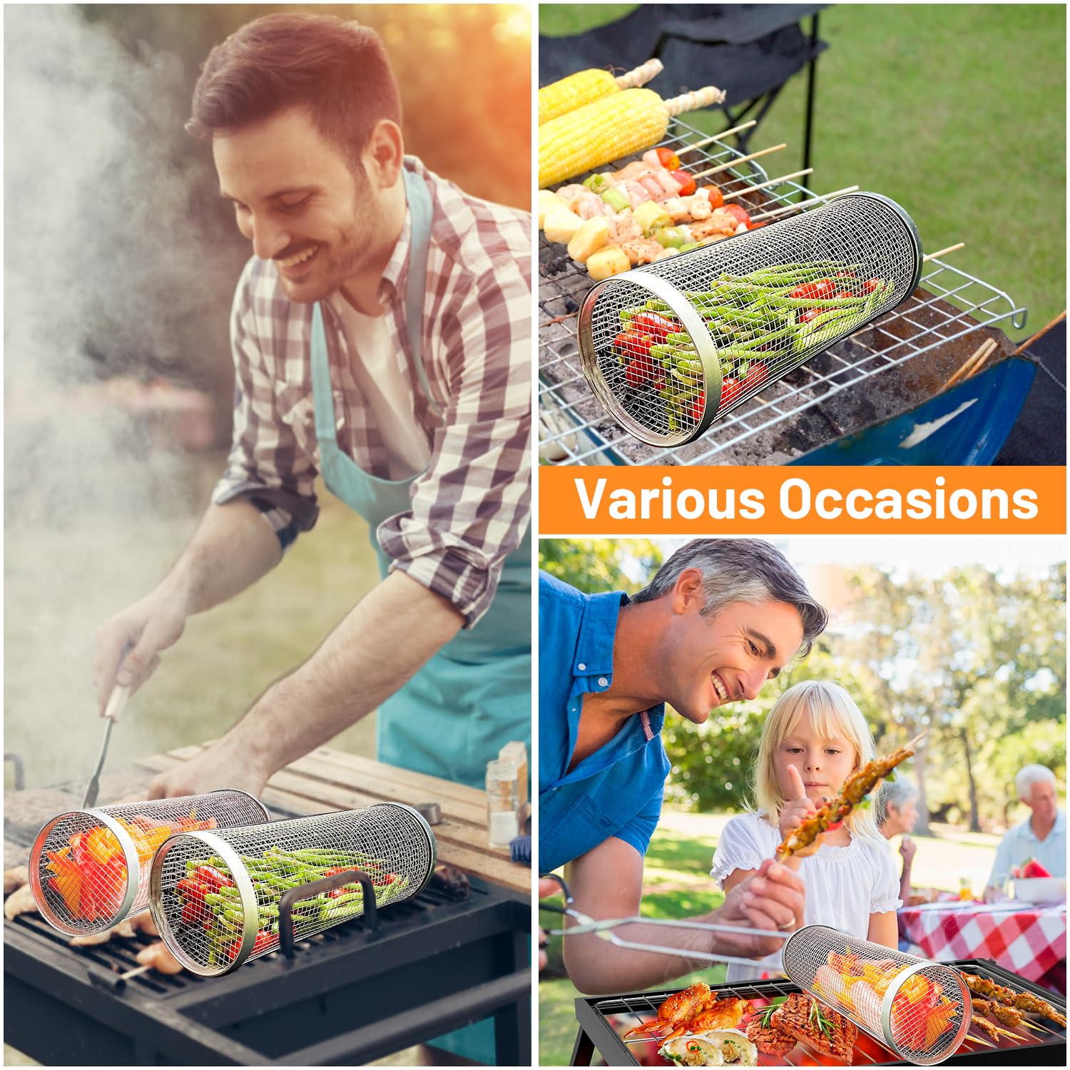 2-teiliges rollendes Grillkörb – Camping Cooking Utensils Storage Bewertung und Preis
